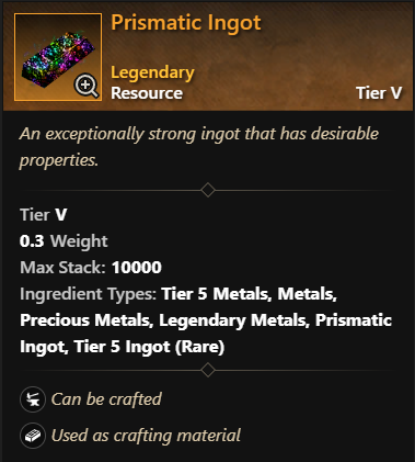 MMOJUGG New World Aeternum Prismatic Ingot * 50 Details View of Item Function and Use