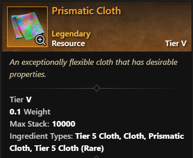 MMOJUGG New World Aeternum Prismatic Cloth * 50 Details View of Item Function and Use