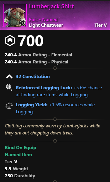 MMOJUGG New World Aeternum Lumberjack Shirt Details View of Item Function and Use