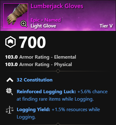 MMOJUGG New World Aeternum Lumberjack Gloves Details View of Item Function and Use