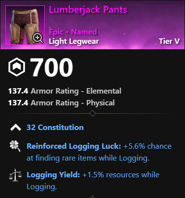MMOJUGG New World Aeternum Lumberjack Pants Details View of Item Function and Use