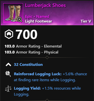 MMOJUGG New World Aeternum Lumberjack Shoes Details View of Item Function and Use