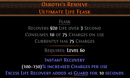 MMOJUGG Path of Exile 2 Olroth's Resolve Ultimate Life Flask Details View of Item Function and Use