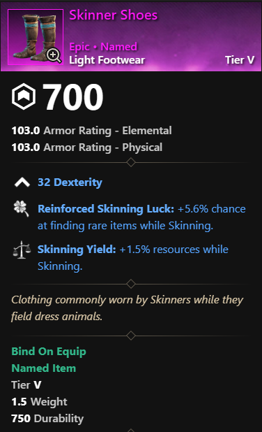 MMOJUGG New World Aeternum Skinner Shoes Details View of Item Function and Use