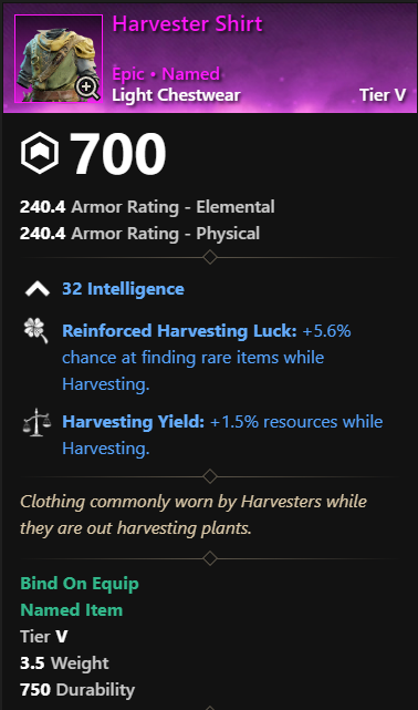 MMOJUGG New World Aeternum Harvester Shirt  Details View of Item Function and Use