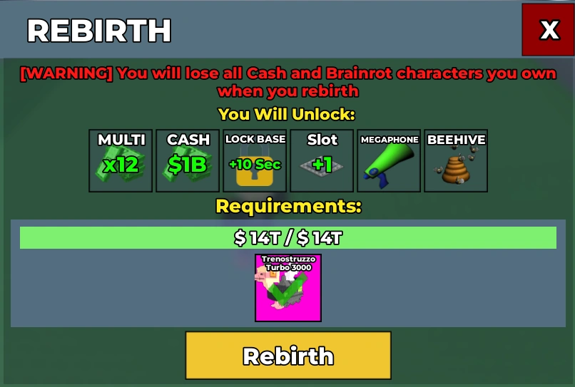 MMOJUGG Steal a Brainrot Rebirth 13 Brainrots Details View of Item Function and Use