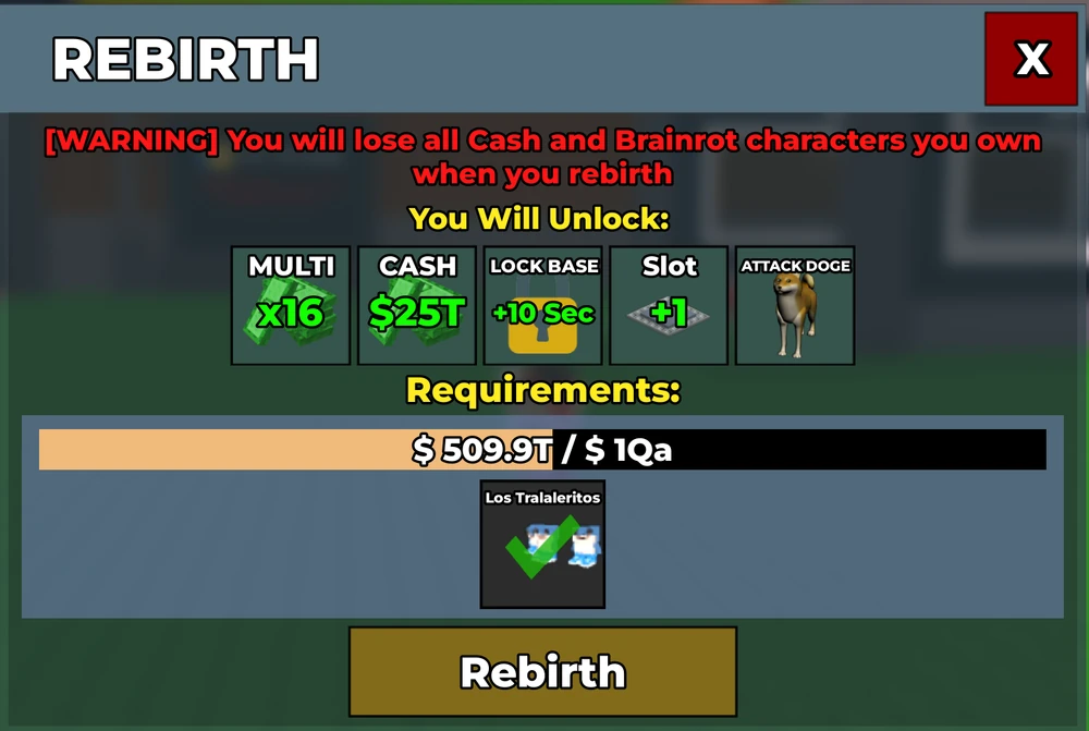 MMOJUGG Steal a Brainrot Rebirth 16 Brainrots Details View of Item Function and Use