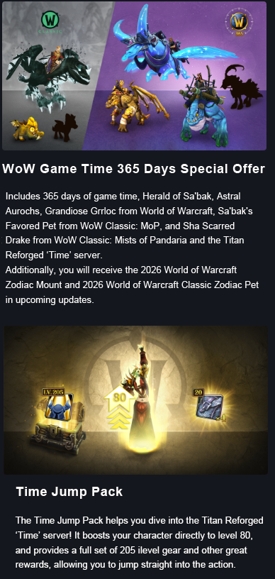 MMOJUGG WoW Classic Titan Reforged Time Start Deluxe Year Card Details View of Item Function and Use